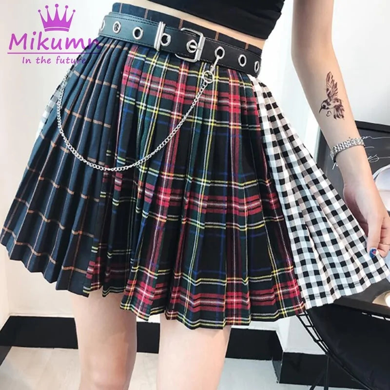 Multicolor Plaid Pleaded Skirts