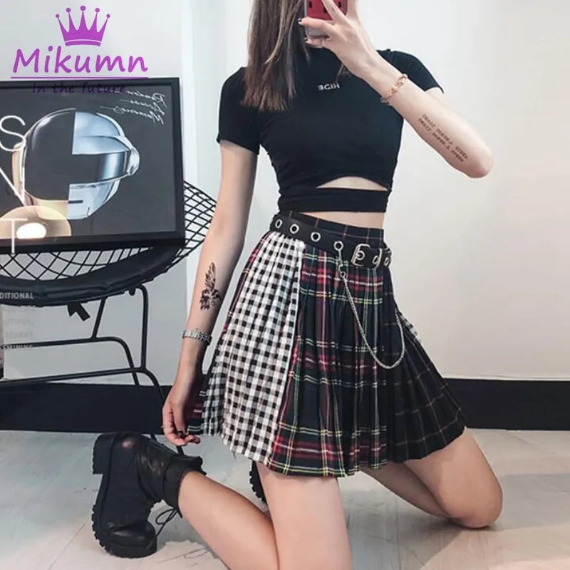 Multicolor Plaid Pleaded Skirts